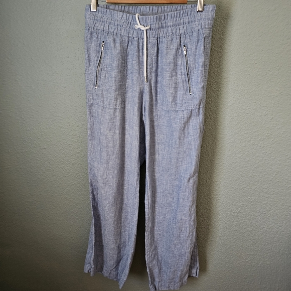 Athleta Cabo 100% Linen Wide Leg Pants Size 2 Blue - Picture 1 of 7